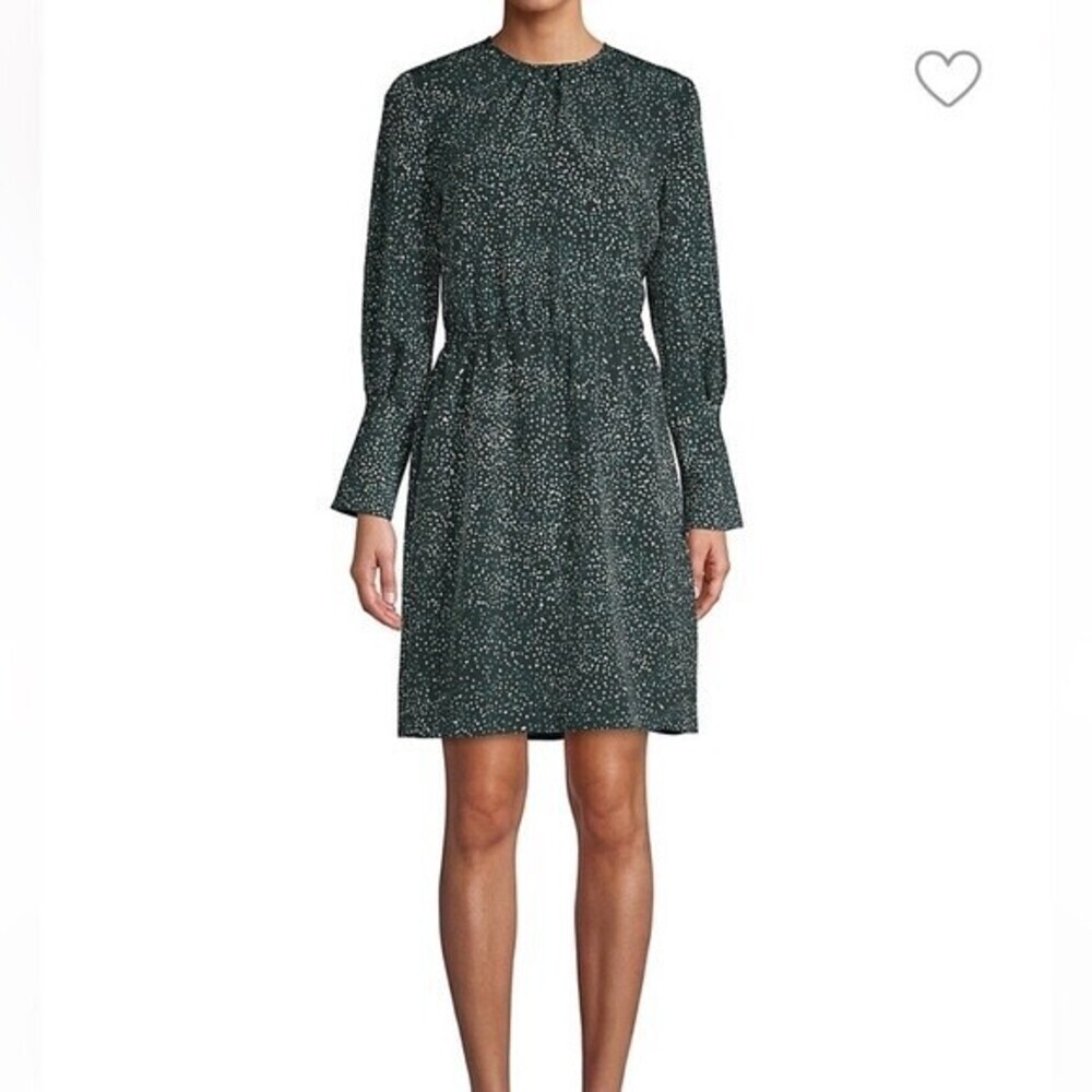 H Halston Women's Elasticized Long-Sleeve Mini Dress In Green Size M $119